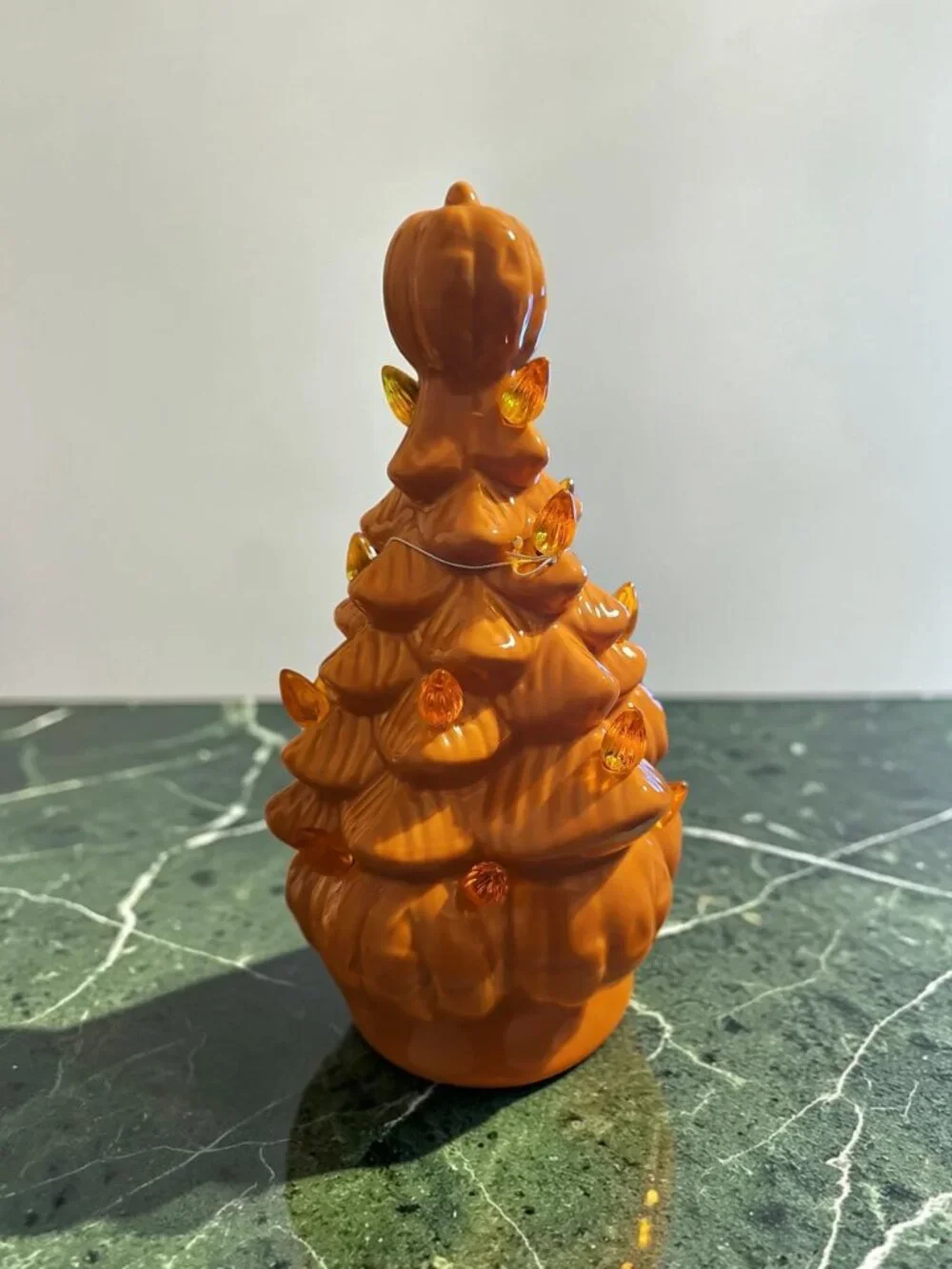 LED Lighted Ceramic Halloween Tree – Orange Pumpkin Base – 8.7